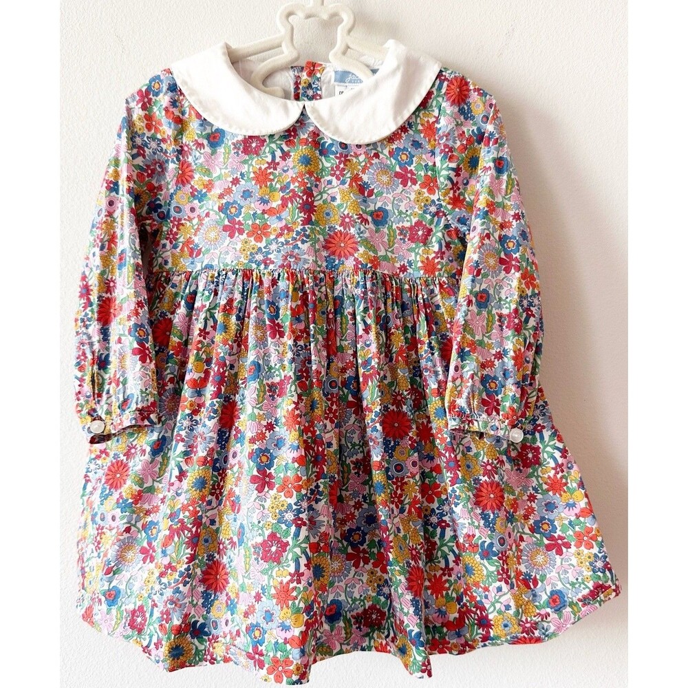 Jacadi Paris Baby Girl Liberty Fabric Long Sleeve Dress 18M White Cotton Fall